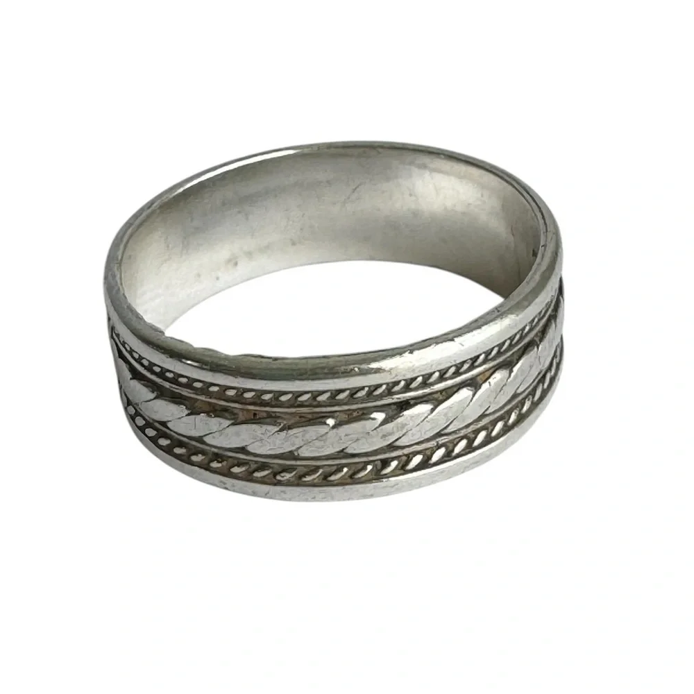 Vintage Sterling Silver Band Ring Textured Rope Simple‎ Unisex 925 Size 6.25